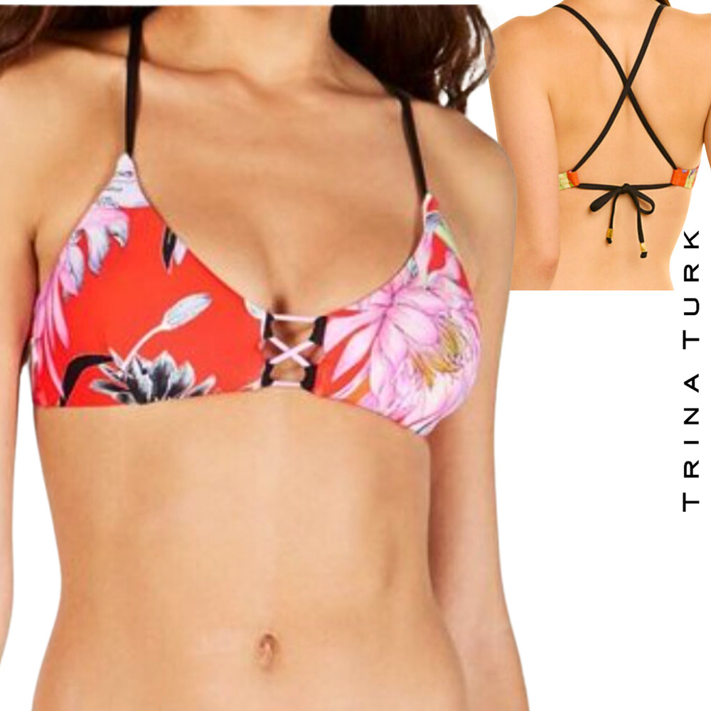 Tina Turk Swim NWT Shangri La Triangle String Bikini Top Flame Red UPF 50+ 12